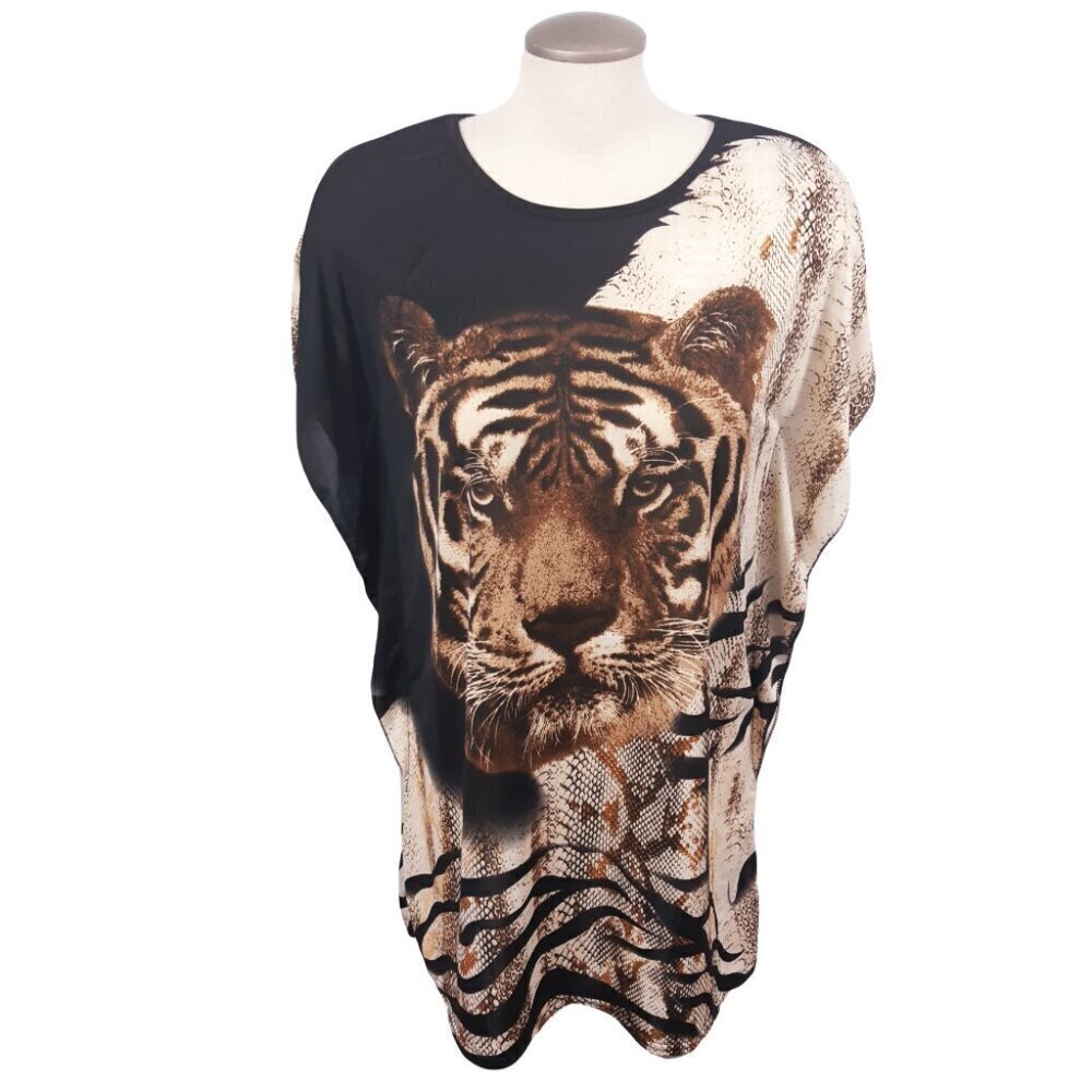 *Womens Graphic Tunic Top Size Med Tiger Face All Over Photo Beach Cover Up